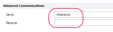 The "Send" and "Receive" fields in the "Advanced Communications" section.