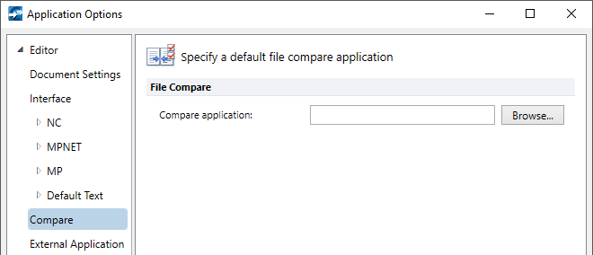The "Compare" page of the "Application Options" dialog box.