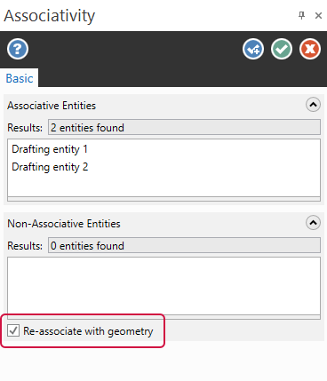 Associativity panel with Re-associate with geometry option selected