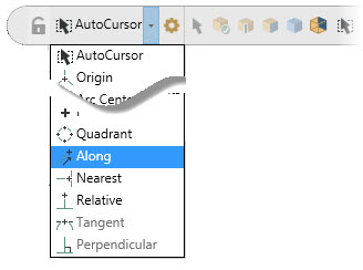 The Along option selected in the Selection Bar's AutoCursor drop-down.