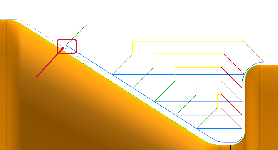 The chain path adjusted to exactly match the outline of the part's geometry.