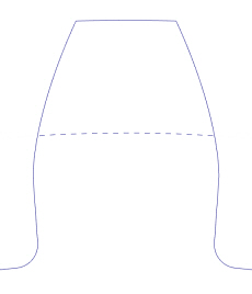 Dotted line showing the thickness of a tooth measured along the pitch diameter.