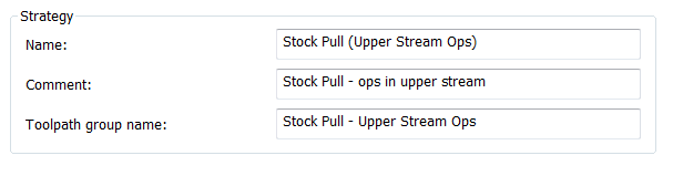 The "Name," "Comment," and "Toolpath group name" fields completed.