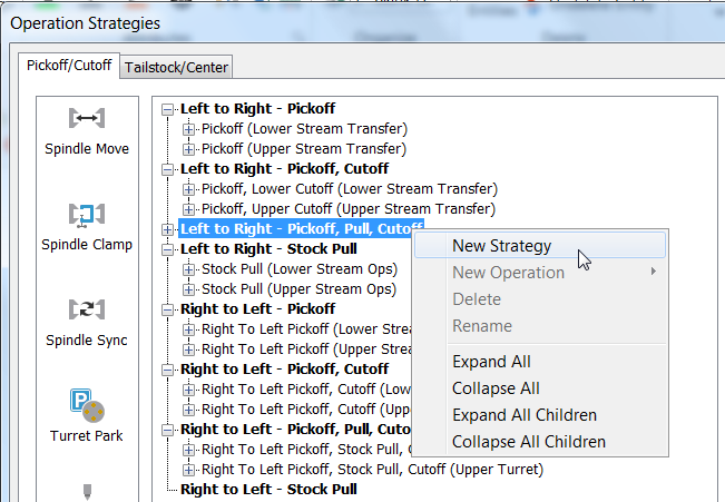 Right-click menu of a strategy group.
