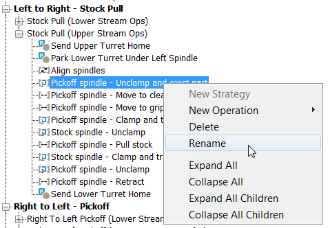 The right-click menu of an operation.