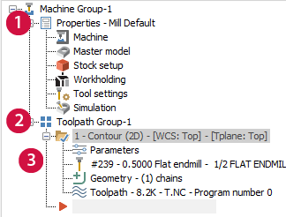 A machine group with a toolpath group and toolpath.