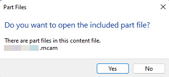 A prompt asking if you want to open the included part file