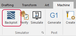 The "Backplot" button on the "Machine" tab.