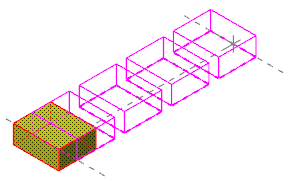 Four copies of the geometry distributed along a line.