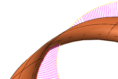 Inflection point on the curvature comb of a surface.