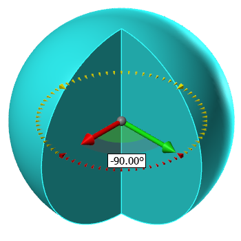 A sphere part and its on-screen sweep arrow control arrows.