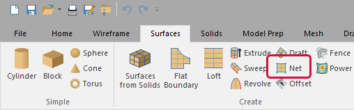 The Net button on the Surfaces tab.