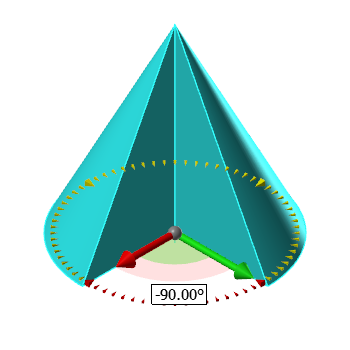 A cone part and its on-screen sweep angle control arrows.
