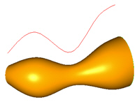 Surface created from sweeping the across curve down one of the along curves.