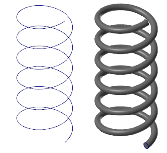 A wireframe helix and its resulting part.