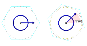 Hexagon wireframe and its on-screen rotation control.