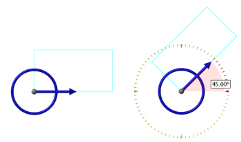 Rectangular wireframe and its on-screen rotation control.