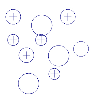 Circles with a point at their centers.