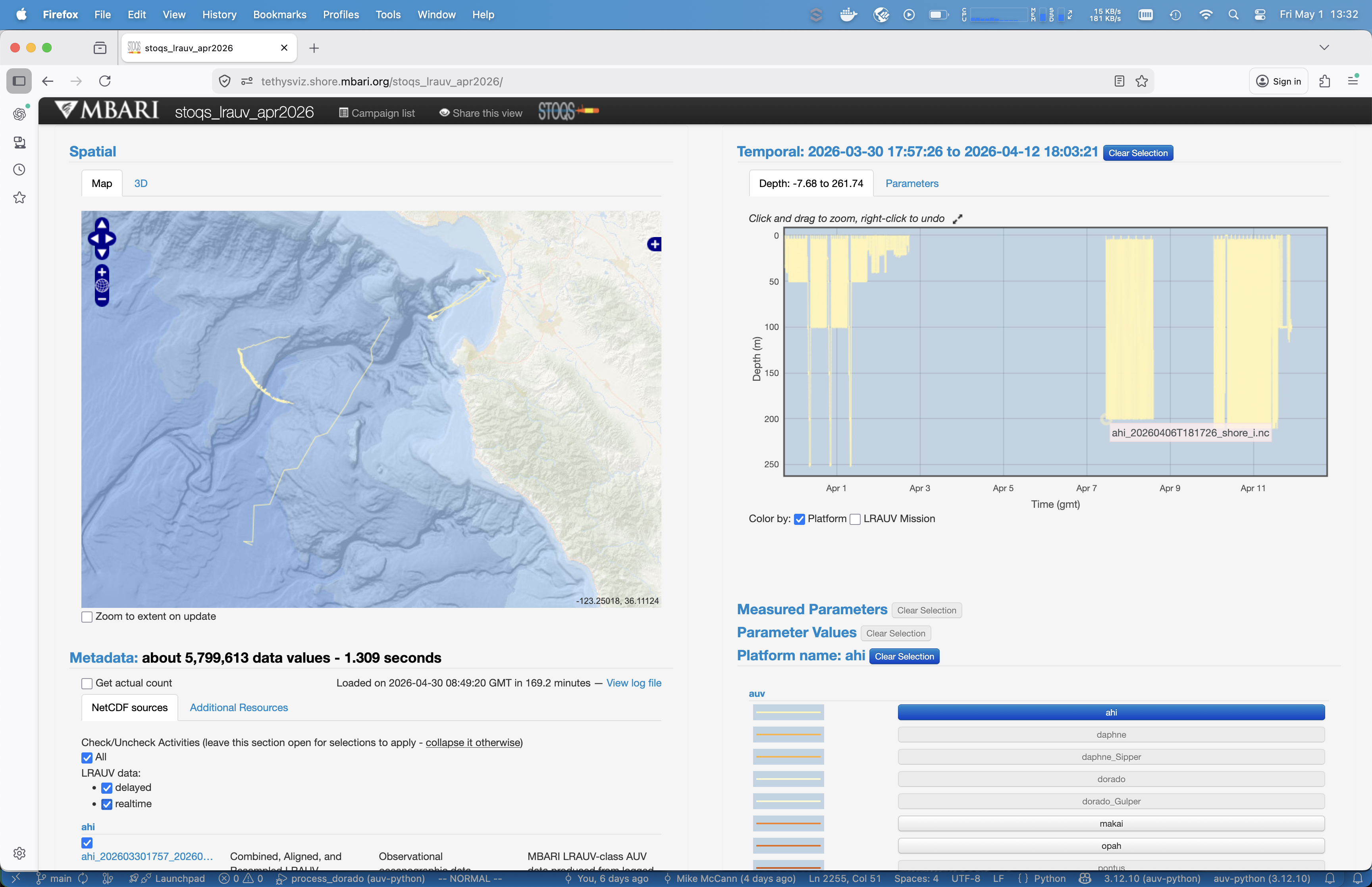 STOQS screenshot hover showing Activity name
